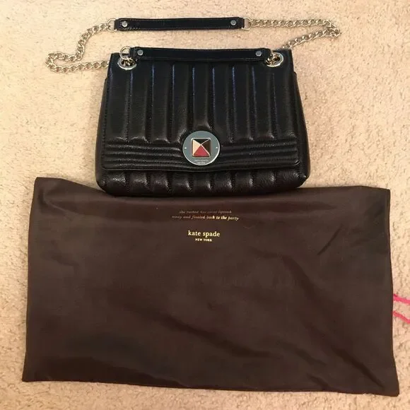 Kate Spade Coast Evangeline Black Leather Bag with Gold Chain Strap - Picture 1 of 8